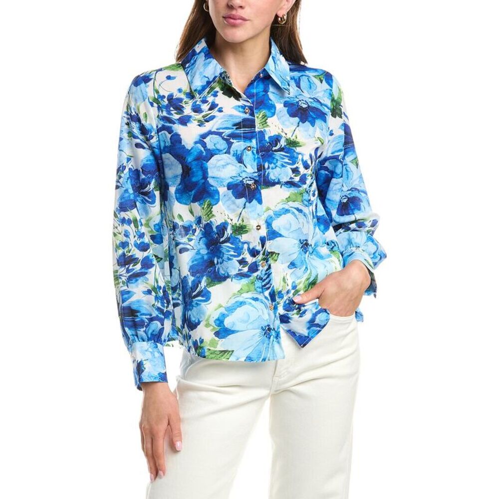 Colette Rose Womens  Button Front Top, Blue
